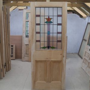 Reclaimed Victorian Door With Stained Glass Top Panel