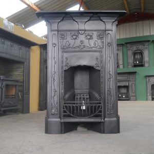 Small Reclaimed Cast Iron Art Nouveau Fireplace