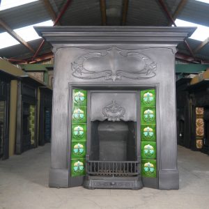 Large Stunning Art Nouveau Tiled Combination Fireplace