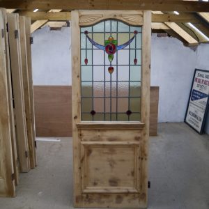 Old Antique Pine Stained Glass Door