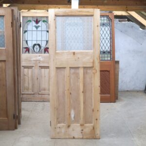 Old Internal Yellow Pine 1930's Door With Etched Glass